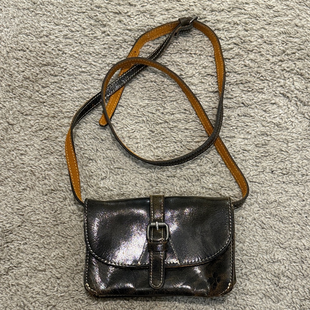 Patricia Nash Shiny Black Leather Crossbody Bag